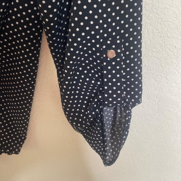 Fred David Black & White Polka Dot Button-Down Blouse Womens M Polyester Spandex - Picture 5 of 9